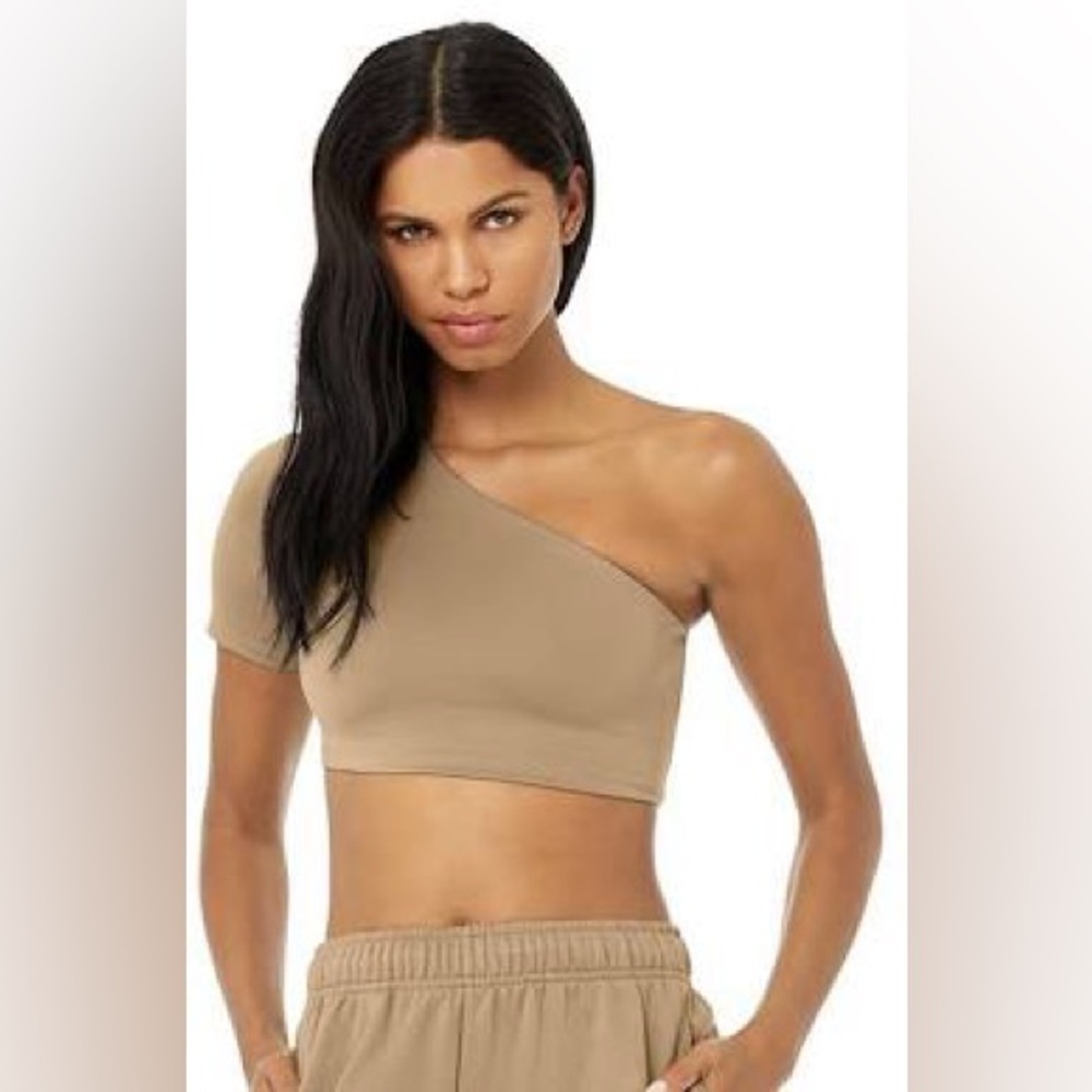 Alo Yoga Airlift Wave Crop Short Sleeve Top in Gravel